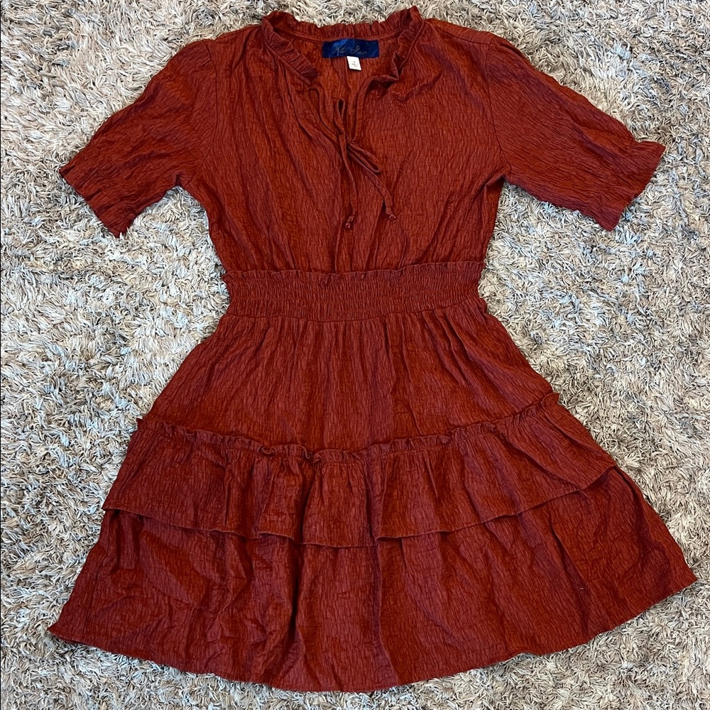 Blue Rain Terracotta Ruffle Mini Dress